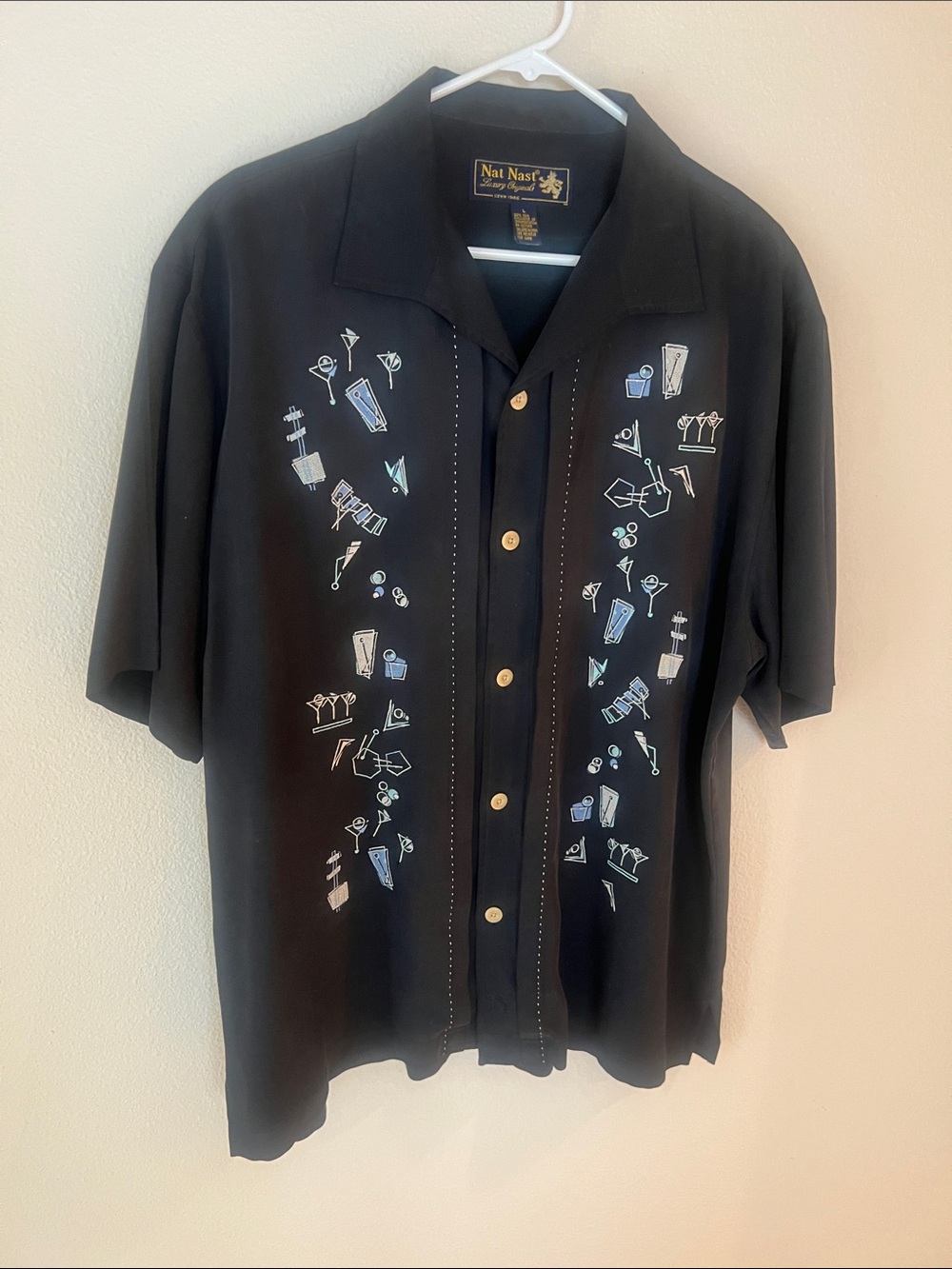 Vintage Nat Nast #151 Bossa Nova Silk Camp Shirt Men’s L Black Limited Edition